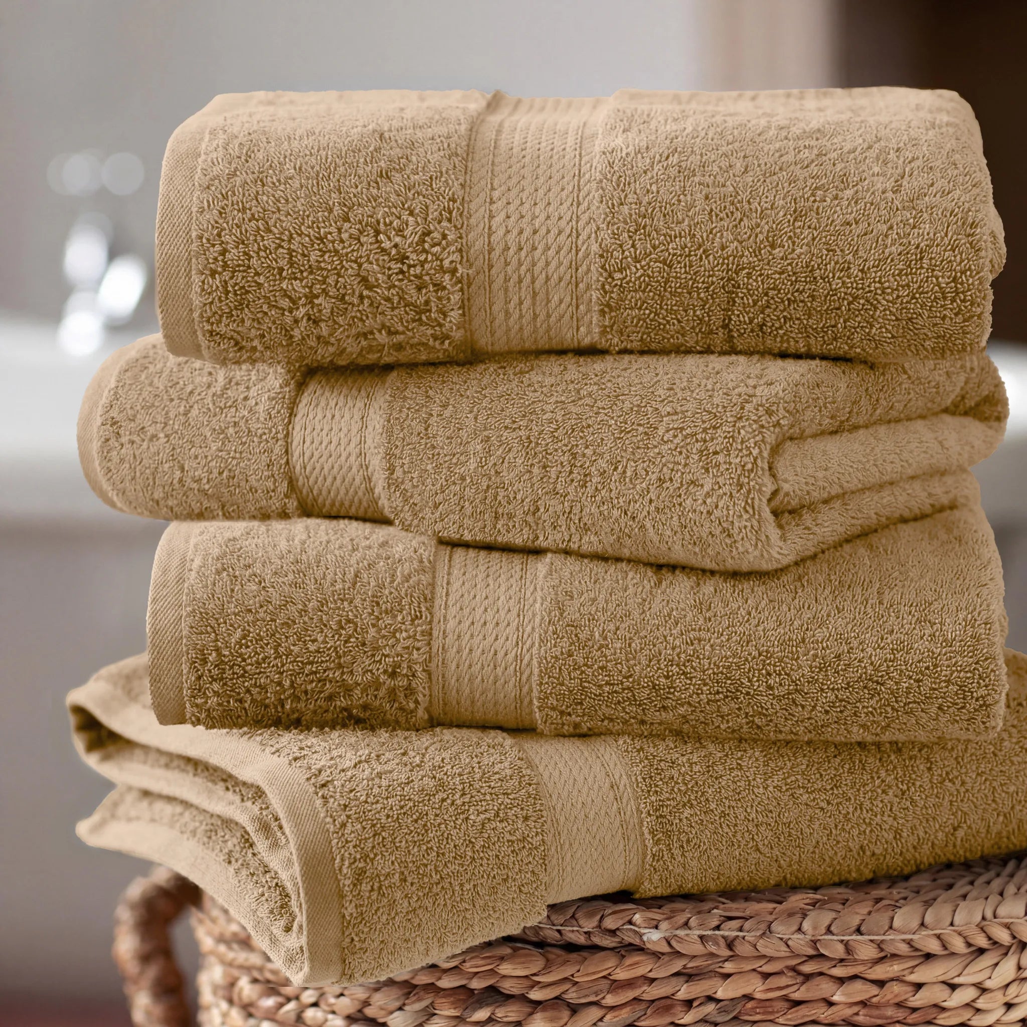 Egyptian Cotton Pile Plush Heavyweight Soft 4 Piece Bath Towel Set