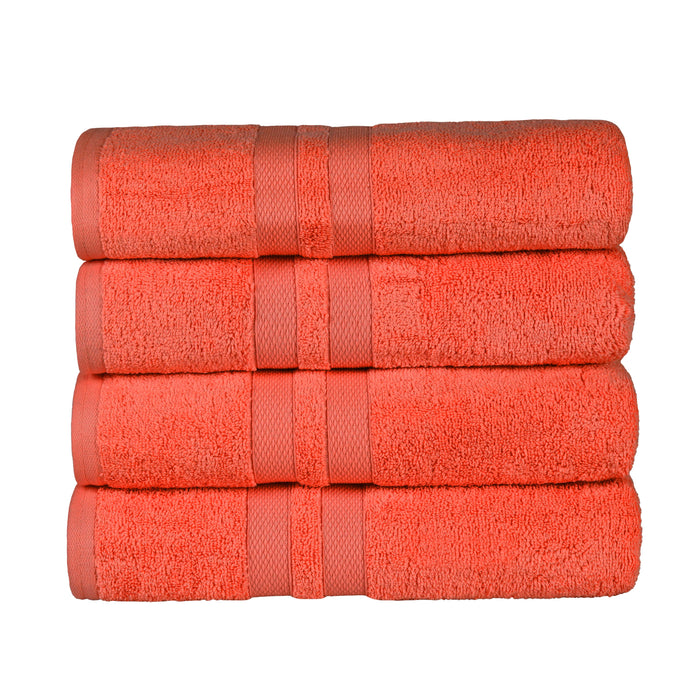 Ultra Soft Cotton Absorbent Solid Assorted 4-Piece Bath Towel Set - Tangerine