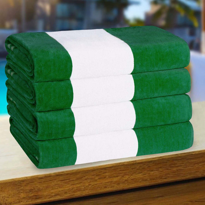 Cabana Stripe Oversized Cotton Beach Towel Set - Green