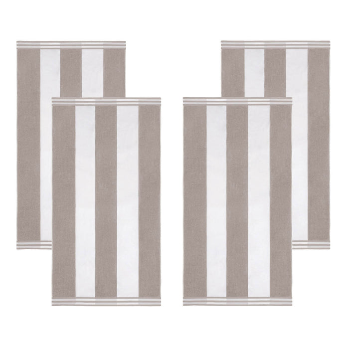 Cabana Stripe Oversized Cotton Beach Towel Set - Light Grey