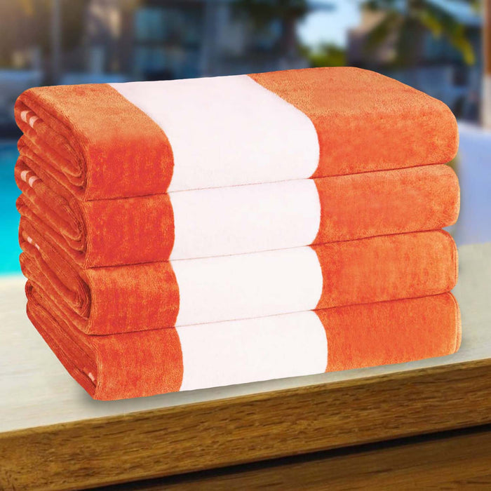Cabana Stripe Oversized Cotton Beach Towel Set - Orange
