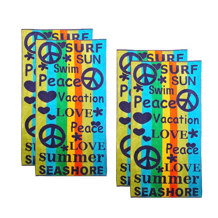 Peace Love Oversized Cotton 4 Piece Beach Towel Set - Blue