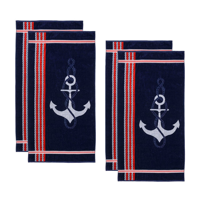 Anchor Cotton 4 Piece Oversized Beach Towel Set - Blue-Red