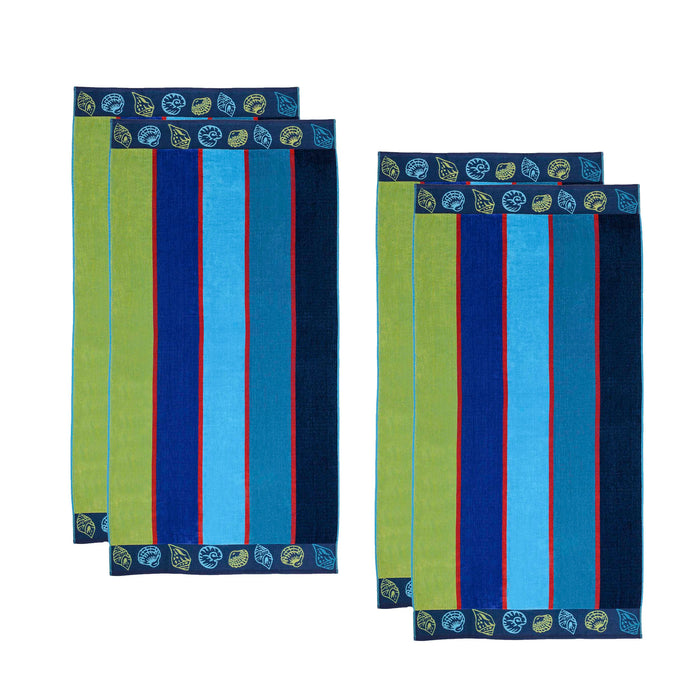 Sea Shells Oversized Cotton 4 Piece Beach Towel Set - Blue