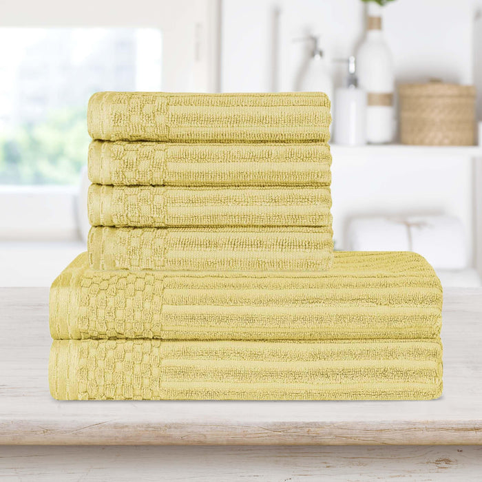 Soho Ribbed Textured Cotton Absorbent Hand and Bath Towel Set