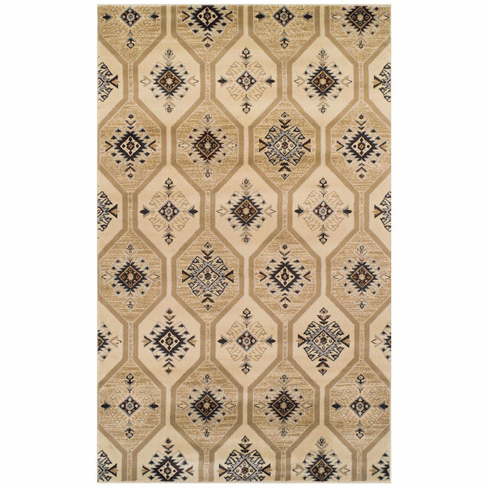 Aurora Hexagon Medallion Geometric Area Rug or Runner - Cream