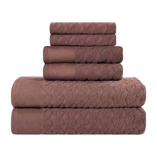 Turkish Cotton 6 Piece Highly Absorbent Jacquard Herringbone Towel Set - Chocolate