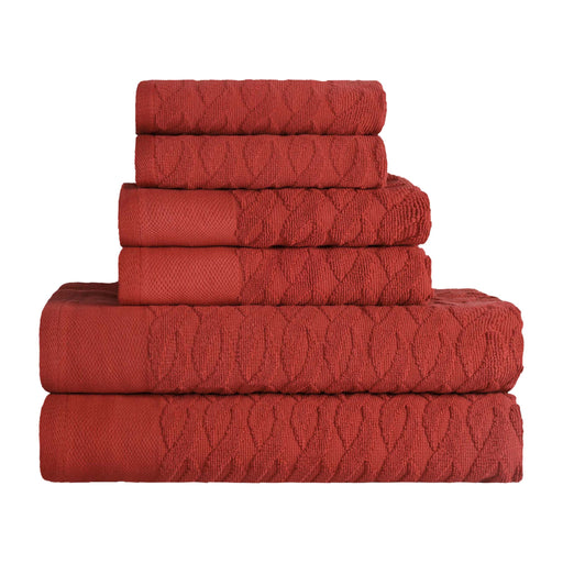 Turkish Cotton 6 Piece Highly Absorbent Jacquard Herringbone Towel Set - Maroon