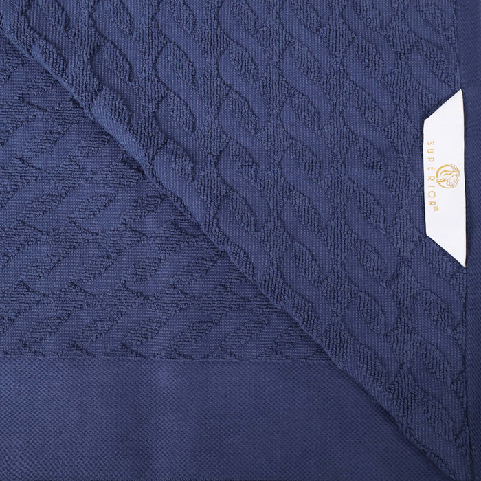 Turkish Cotton 8 Piece Jacquard Herringbone and Solid Towel Set - Navy Blue