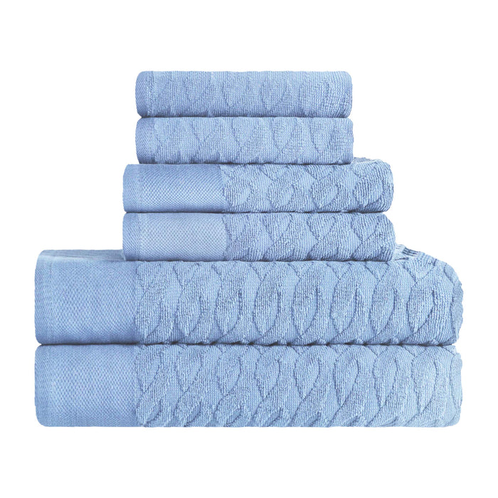 Turkish Cotton 6 Piece Highly Absorbent Jacquard Herringbone Towel Set - Pacific Blue