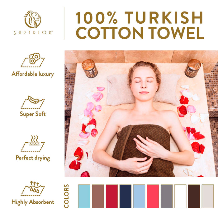 Turkish Cotton 8 Piece Jacquard Herringbone and Solid Towel Set - Ivory