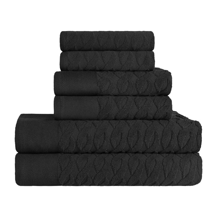 Turkish Cotton Herringbone Jacquard Assorted 6 Piece Towel Set - Black