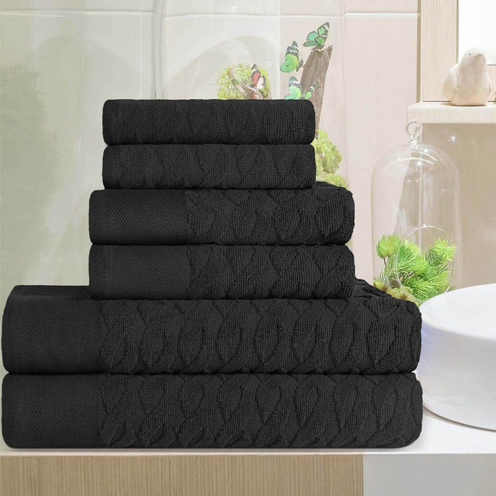 Turkish Cotton Herringbone Jacquard Assorted 6 Piece Towel Set - Black