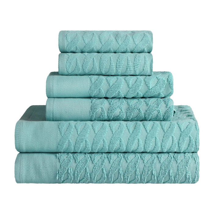 Turkish Cotton Herringbone Jacquard Assorted 6 Piece Towel Set - Cascade