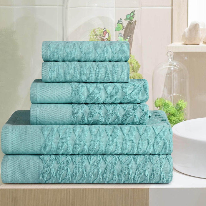 Turkish Cotton Herringbone Jacquard Assorted 6 Piece Towel Set - Cascade