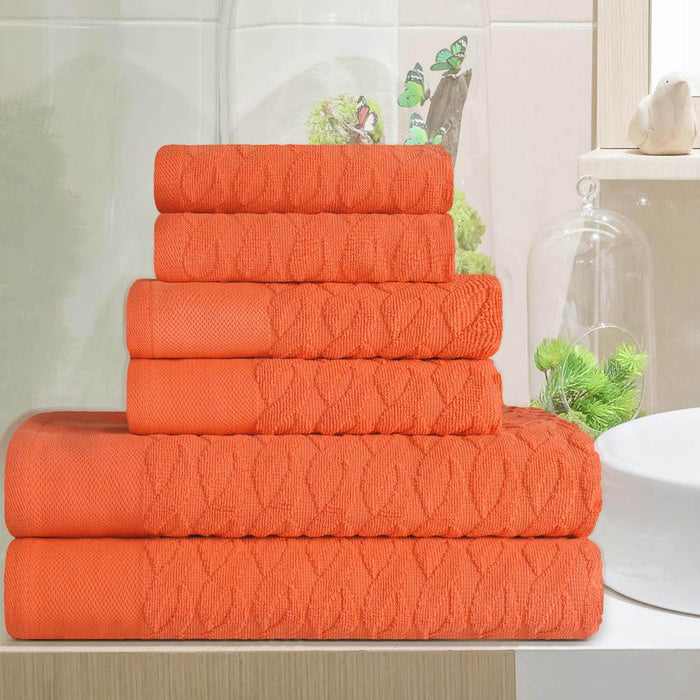 Turkish Cotton Herringbone Jacquard Assorted 6 Piece Towel Set - Emberglow