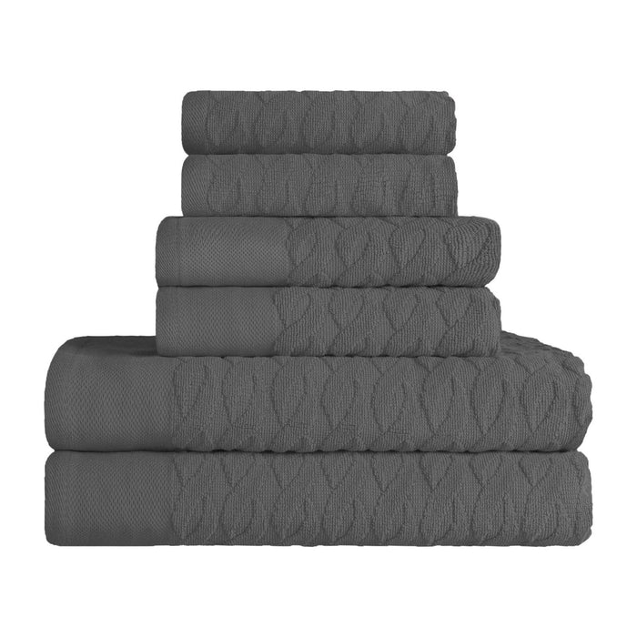 Turkish Cotton Herringbone Jacquard Assorted 6 Piece Towel Set - Gray