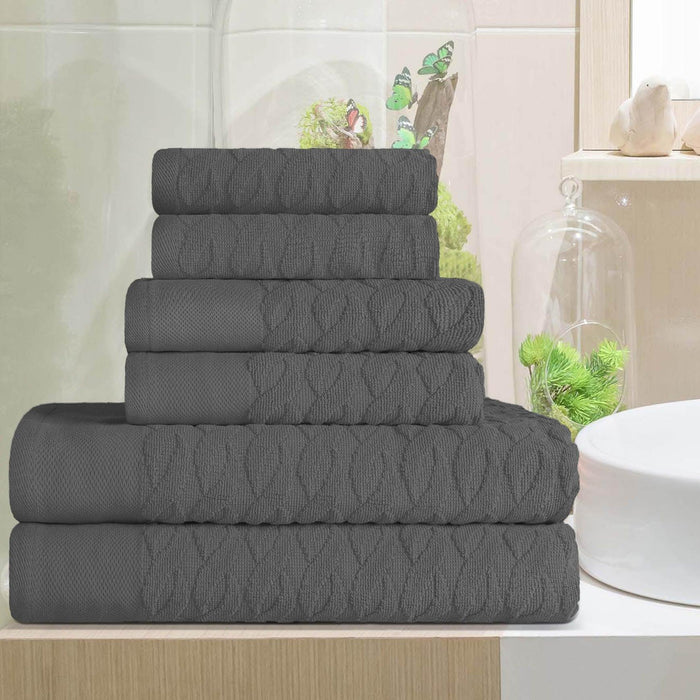 Turkish Cotton Herringbone Jacquard Assorted 6 Piece Towel Set - Gray