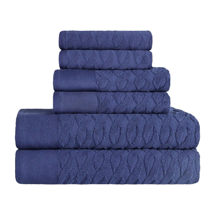 Turkish Cotton Herringbone Jacquard Assorted 6 Piece Towel Set - NavyBlue