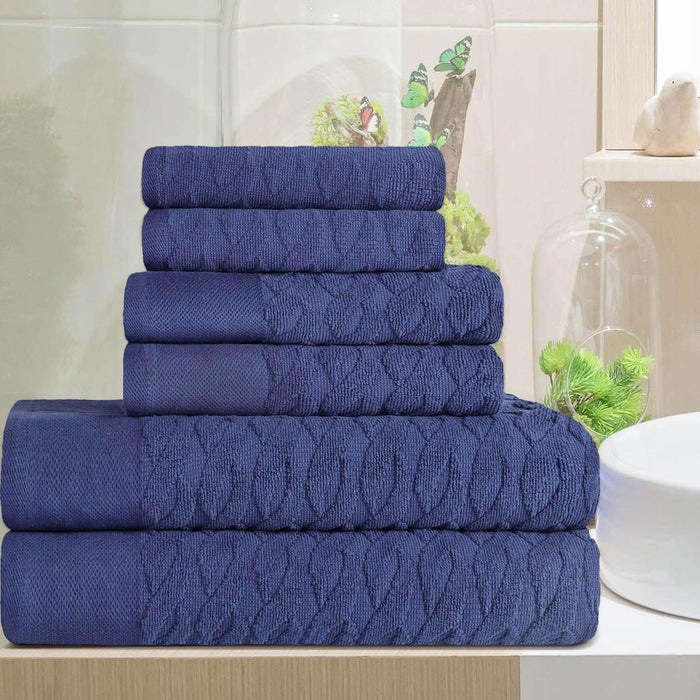 Turkish Cotton Herringbone Jacquard Assorted 6 Piece Towel Set - NavyBlue