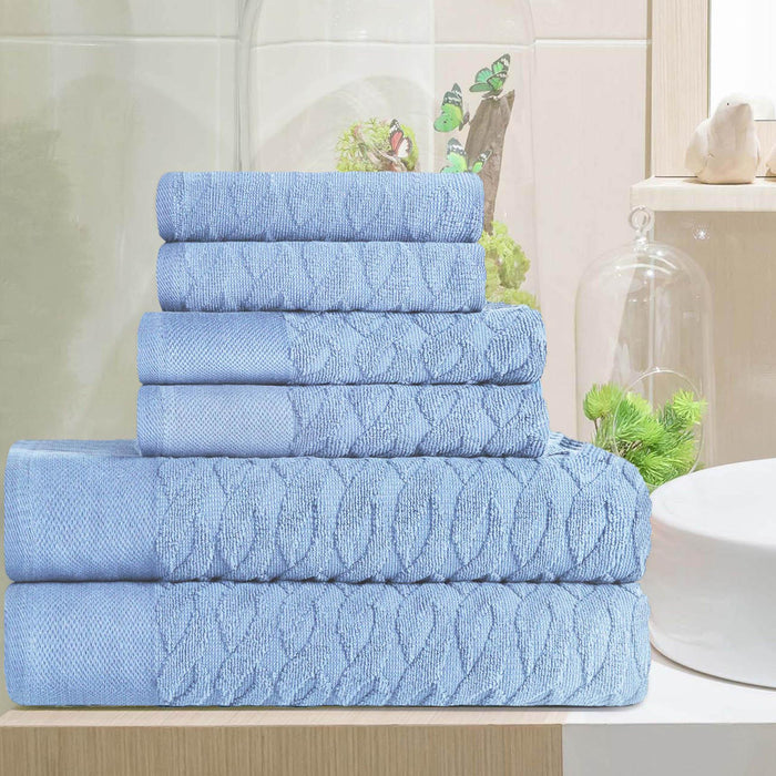 Turkish Cotton Herringbone Jacquard Assorted 6 Piece Towel Set - PacificBlue