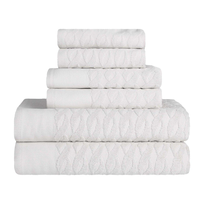 Turkish Cotton Herringbone Jacquard Assorted 6 Piece Towel Set - White