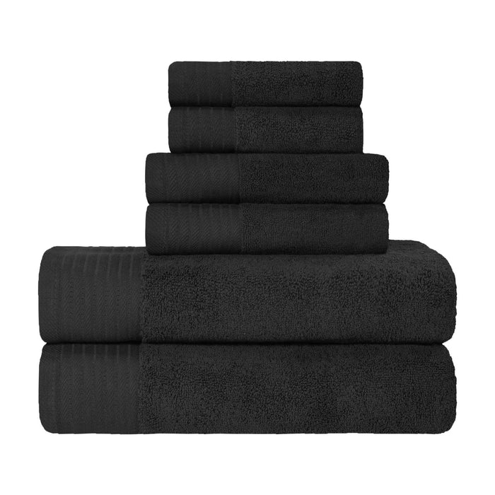 Turkish Cotton Herringbone Solid Assorted 6 Piece Towel Set - Black