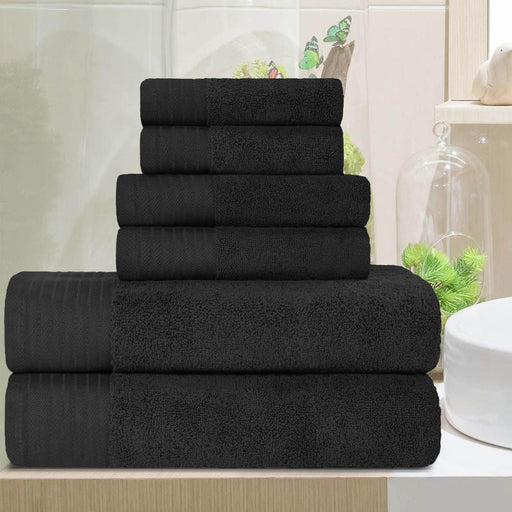 Turkish Cotton Herringbone Solid Assorted 6 Piece Towel Set - Black