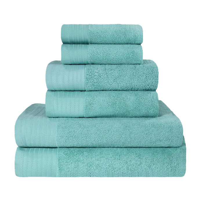 Turkish Cotton Herringbone Solid Assorted 6 Piece Towel Set - Cascade