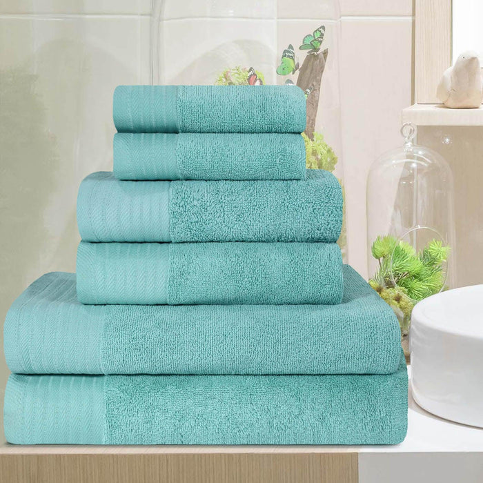 Turkish Cotton Herringbone Solid Assorted 6 Piece Towel Set - Cascade