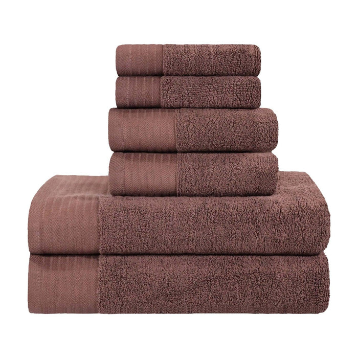 Turkish Cotton Herringbone Solid Assorted 6 Piece Towel Set - Chocolate