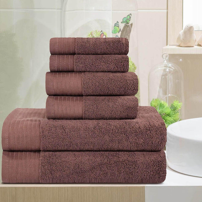 Turkish Cotton Herringbone Solid Assorted 6 Piece Towel Set - Chocolate