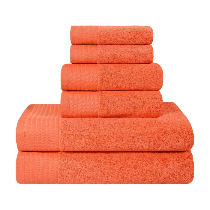 Turkish Cotton Herringbone Solid Assorted 6 Piece Towel Set - Emberglow