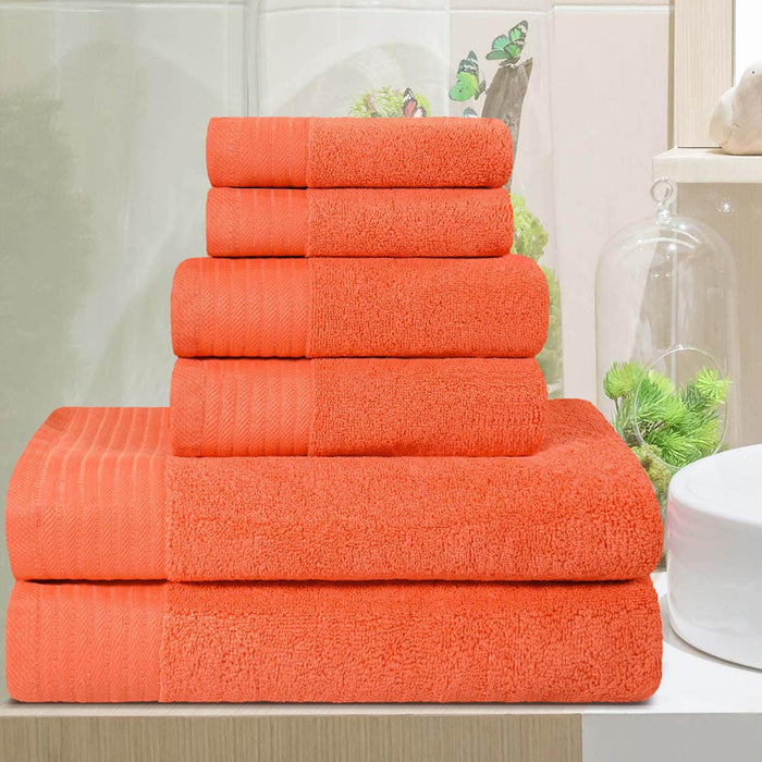 Turkish Cotton Herringbone Solid Assorted 6 Piece Towel Set - Emberglow