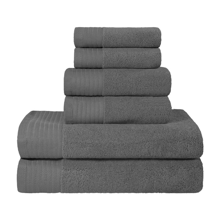 Turkish Cotton Herringbone Solid Assorted 6 Piece Towel Set - Gray