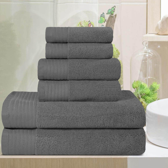 Turkish Cotton Herringbone Solid Assorted 6 Piece Towel Set - Gray