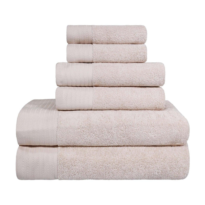 Turkish Cotton Herringbone Solid Assorted 6 Piece Towel Set - Ivory