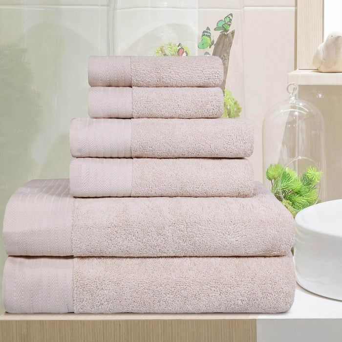 Turkish Cotton Herringbone Solid Assorted 6 Piece Towel Set - Ivory