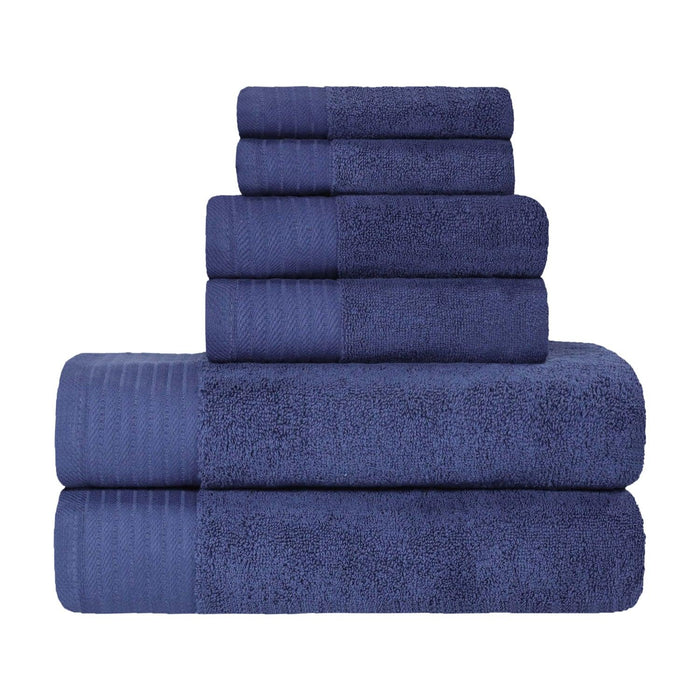 Turkish Cotton Herringbone Solid Assorted 6 Piece Towel Set - NavyBlue