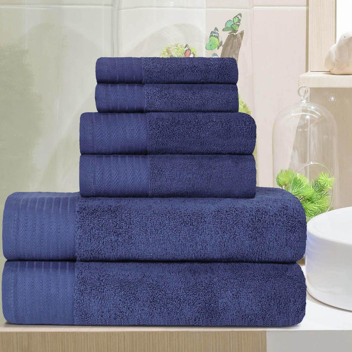 Turkish Cotton Herringbone Solid Assorted 6 Piece Towel Set - NavyBlue