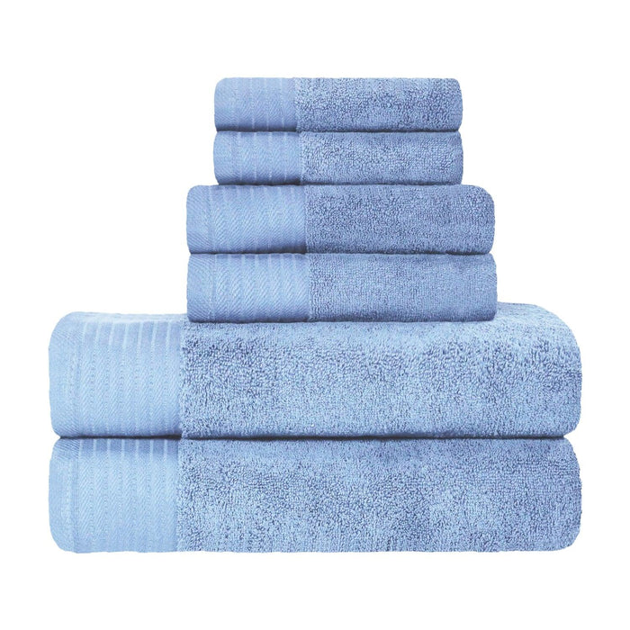 Turkish Cotton Herringbone Solid Assorted 6 Piece Towel Set - PacificBlue