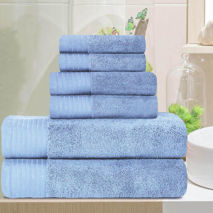 Turkish Cotton Herringbone Solid Assorted 6 Piece Towel Set - PacificBlue