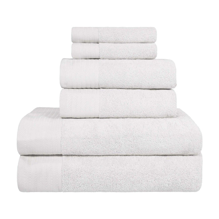 Turkish Cotton Herringbone Solid Assorted 6 Piece Towel Set - White