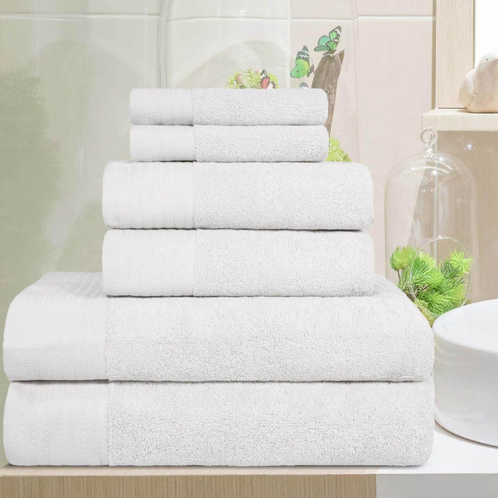 Turkish Cotton Herringbone Solid Assorted 6 Piece Towel Set - White