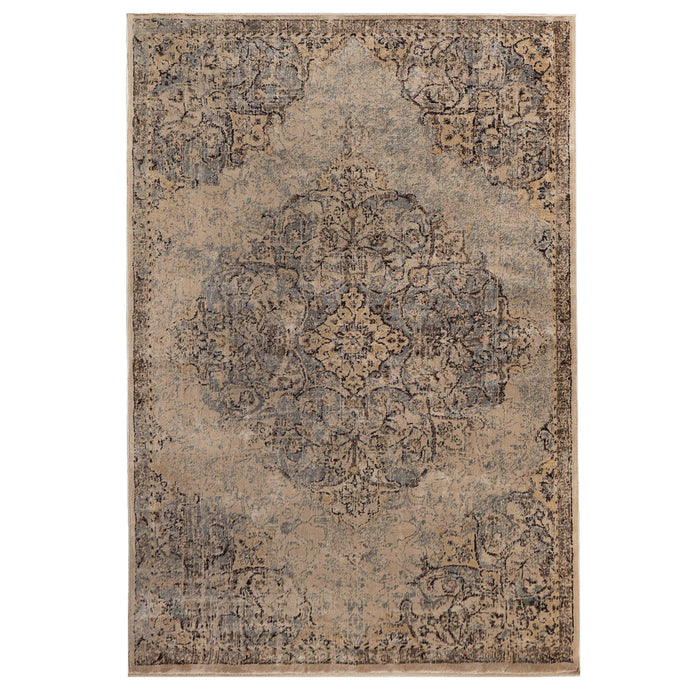 Maeve Traditional Distressed Medallion Indoor Area Rug or Runner - Ivory-Gray