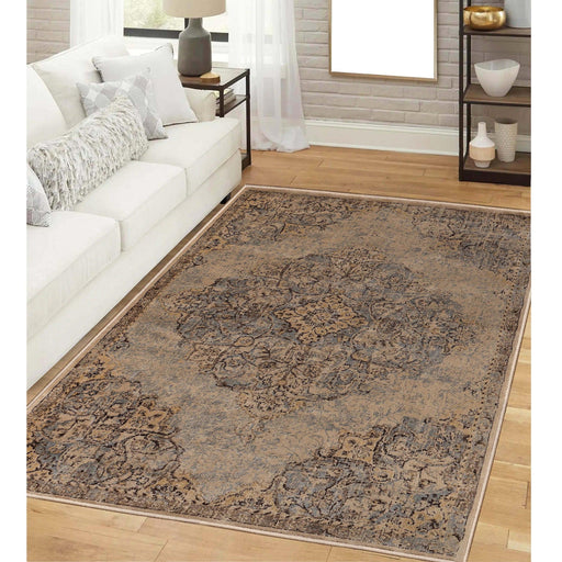 Maeve Traditional Distressed Medallion Indoor Area Rug or Runner - Ivory-Gray