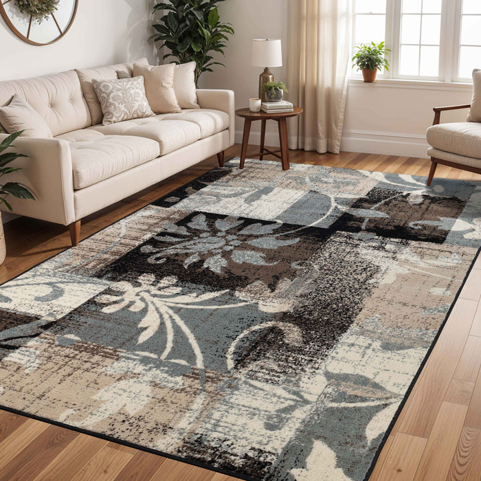 Pastiche Contemporary Floral Patchwork Indoor Area Rug or Runner Rug - Beige