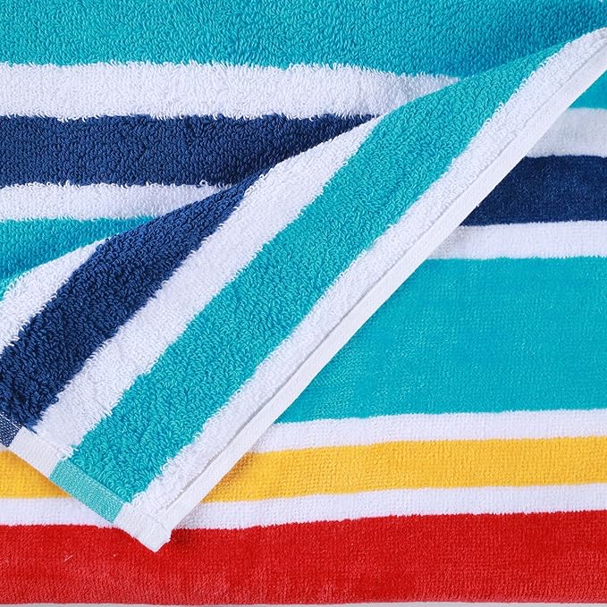 Oceana Stripe Oversized Cotton 4 Piece Beach Towel Set - Blue