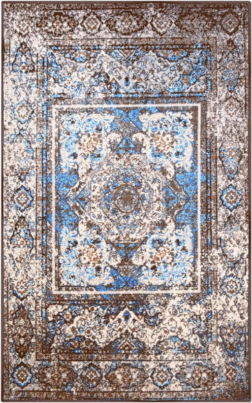 Ezra Medallion Non-Slip Washable Indoor Area Rug or Runner - Blue