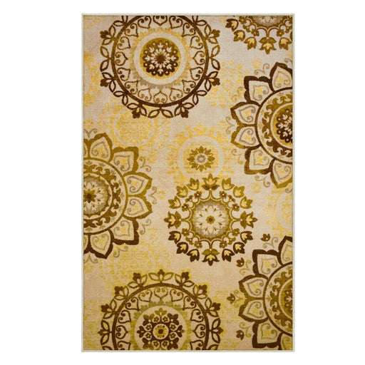 Liena Medallion Non-Slip Washable Indoor Area Rug or Runner - Brown-Cream